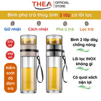 Bình pha trà thuỷ tinh chịu nhiệt có lõi lọc inox 304 có 2 lớp cách nhiệt tiện dụng chống nóng 450ml – THEA