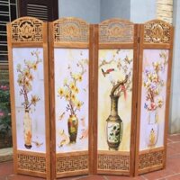 Bình phong gỗ sồi in tranh lụa chất lượng cao