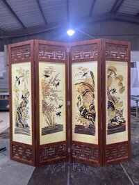 Bình Phong Gỗ Tranh Tứ Quý GBV 609