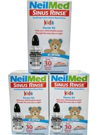 Bình rửa mũi, dụng cụ rửa mũi cho trẻ em NeilMed Kids Starter Kit (30 gói muối) – Mỹ