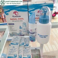 Bình rửa mũi NASAL COOL tặng kèm 6 gói muối rửa và 1 bình xịt mũi .