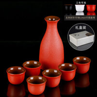 Bình rượu gốm và bộ rượu phong cách Trung Quốc, bình decanter thủy tinh rượu baijiu đỏ, bộ rượu sake phong cách Nhật Bản, cốc rượu nhỏ 124X