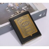 Bình rượu inox Hip Flask 7oz bọc da, logo Ja.ck J.D dung tích 210ml