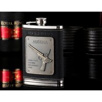Bình rượu inox Hip Flask chính hãng Honest 8oz, bao da logo cây súng (240ml)