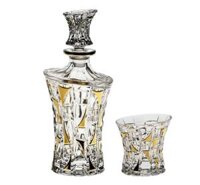 Bình Rượu Pha Lê Kèm Ly Bohemia Mạ Vàng