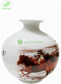 Bình sứ Bát Mã, KT: 15x14cm (cao x rộng bụng), Gốm sứ Giang Tây Trung Quốc