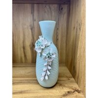 BÌnh sứ đắp nổi viền hoa trắng - Bình sứ cắm hoa decor nhà cửa