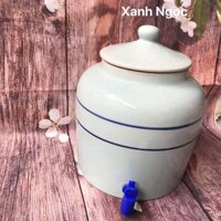 BÌNH SỨ ĐỰNG NƯỚC KẺ CHỈ10L - Xanh ngọc,Vòi inox mạ