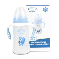 Bình sữa bằng thủy tinh bọc silicone, siêu bền, không có BPA, tặng kèm tay cầm bình sữa. dung tích 240ml