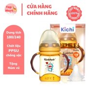 Bình sữa báo nóng cổ rộng Kichilachi có van chống sặc cho bé 180/240ml - Tặng núm ty