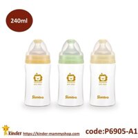 Bình sữa cho bé 240ml cổ rộng chính hãng Simba chất liệu thuỷ tinh cao cấp cách nhiệt- núm ty chống sặc lỗ chữ thập
