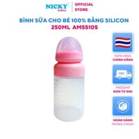 Bình Sữa Cho Bé Bình cổ Rộng AMI 250ml 100% Bằng Silicon Thái Lan AM55105 Chất liệu cao cấp kiểm nghiệm an toàn