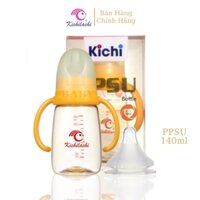 Bình Sữa Cho Bé Nhựa Ppsu, Kichi Dung Tích 140ml Cổ Hẹp Có Quay Cầm ( TẶNG KÈM 1 NÚM )