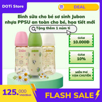 Bình sữa cho bé sơ sinh Jubon nhựa PPSU an toàn cho bé, họa tiết mới xinh xắn, Tặng 1 núm Shop Doti