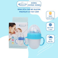Bình sữa cho bé thiết kế núm ti có lỗ chống đầy hơi, bình sữa chính hãng Silicon Premium có tay cầm, bình sữa Gluck Baby
