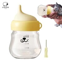 Bình sữa cho mèo con UTENEW Puppy, Bình sữa cho thú cưng chống sương mù 80ml, Dụng cụ cho thú cưng ăn bằng silicon chống cắn Núm vú thủy tinh cho thú cưng nhỏ
