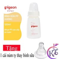 Bình sữa cổ hẹp Pigeon nhựa PP đáy vuông cao cấp 120ml Tặng 1 núm ty thay bình sữa - bình sữa cổ thường