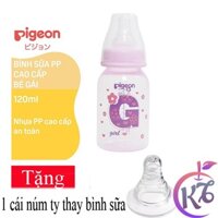 Bình sữa cổ hẹp Pigeon nhựa PP cao cấp GIRL 120ml Tặng 1 núm ty thay bình sữa - bình sữa cổ thường Pigeon