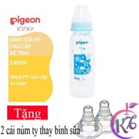 Bình sữa cổ hẹp Pigeon nhựa PP cao cấp BOY 240ml Tặng 2 núm ty thay bình sữa - bình sữa cổ thường Pigeon