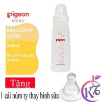 Bình sữa cổ hẹp Pigeon nhựa PP đáy vuông cao cấp 240ml Tặng 1 núm ty thay bình sữa - bình sữa cổ thường