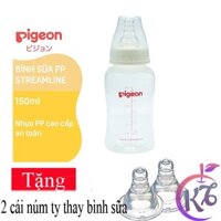 Bình sữa cổ hẹp Pigeon Streamline 150ml nhựa PP cao cấp Tặng 2 núm ty thay bình sữa - bình sữa cổ thường