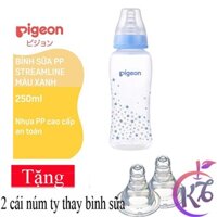 Bình sữa cổ hẹp Pigeon Streamline 250ml nhựa PP cao cấp hình ngôi sao Xanh Tặng 2 núm ty thay bình sữa