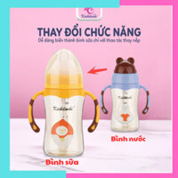 Bình sữa cổ rộng bình nước tập uống 2 trong 1 Kichi cho bé núm vú siêu mềm chống sặc chống đầy hơi không BPA