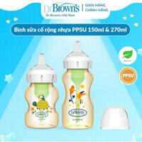 Bình sữa cổ rộng Dr.Brown's nhựa PPSU Option Plus 100% chính hãng 150ml và 270ml