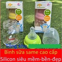 Bình sữa cổ rộng sami baby cao cấp cho bé sơ sinh,núm ti bình sữa chất liệu silicon siêu mềm-bền-đẹp