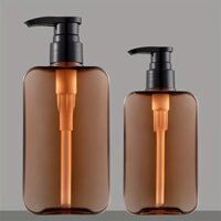 Bình sữa dưỡng thể bằng nhựa màu trà vuông 200ml 300ml, dầu gội thơm cao cấp và gel tắm, đóng chai riêng