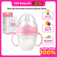 Bình sữa Gluck Baby Premium silicone có tay cầm cổ rộng 150ml, Hàng chính hãng.