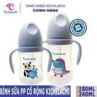 Bình sữa Kichilachi 240 ml chất liệu PP an toàn, Cổ rộng có quai cầm tháo được