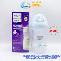 Bình sữa mô phỏng tự nhiên Philips Avent 260ml mới (núm ty 1m+ số 2 phản ứng tự nhiên) SCY903/01