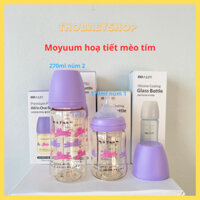 Bình sữa Moyuum mẫu mới hoạ tiết mèo tím, PPSU núm ti mềm mại. Có 2 size 170ml và 270ml