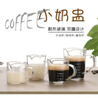 Bình sữa nhỏ bằng thủy tinh trong suốt có thước đo, cốc cà phê mini, bình sữa hai vòi