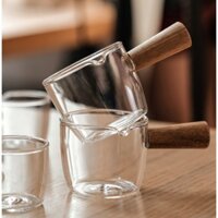 Bình sữa nhỏ bằng thủy tinh, bình sữa mini, cốc cà phê phong cách Nhật Bản với tay cầm và vòi gỗ, bình sữa nhỏ