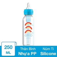 Bình sữa nhựa PP Dr.Brown's cổ hẹp 250 ml - Màu xanh dương (từ 6 tháng)