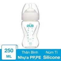 Bình sữa nhựa PP, PE Pur Milk Safe 9812 cổ rộng 250 ml (3 - 6 tháng)