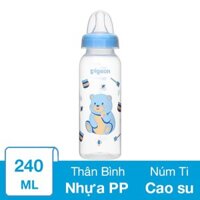 Bình sữa nhựa PP Pigeon cổ hẹp 240 ml - Hình gấu (từ 4.5 tháng)