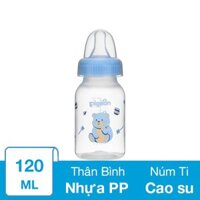 Bình sữa nhựa PP Pigeon cổ hẹp 120 ml - Hình gấu (từ 4.5 tháng)