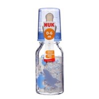 Bình sữa Nuk 125ml cổ nhỏ(hẹp) thuỷ tinh núm cao su và núm silicon - Đức