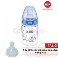 Bình sữa NUK cổ rộng PA 150ml núm ti Silicone S1 -M NU21475 Tặng 1 ty thay binh sua cùng size