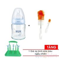 Bình sữa Nuk thủy tinh cổ rộng 120ml ty silicone + cọ rửa bình sữa Tặng 1 giá úp bình sữa