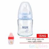 Bình sữa Nuk thủy tinh cổ rộng 120ml ty silicone Tặng 1 bình uống nước màu ngẫu nhiên - binh sua