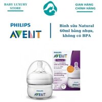 Bình sữa Philips Avent Natural 60ml bằng nhựa, không có BPA , Bình sữa cho bé