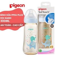 Bình sữa Pigeon 330ml cổ rộng PPSU Plus Voi xanh (L)