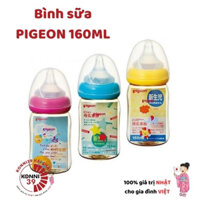 Bình Sữa PIGEON bằng nhựa cao cấp không độc hại cổ rộng kèm núm ti silicone mềm mại dung tích 160ML hàng Nhật nội địa