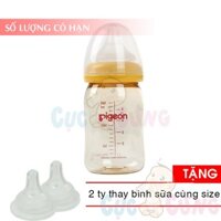 Bình sữa Pigeon cổ rộng nhựa PPSU 240ml Tặng 1 ty thay binh sua cùng size