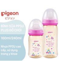 Bình sữa Pigeon cổ rộng 160ML/240ML PPSU Plus hình đồ chơi với núm ti siêu mền nội địa Nhật