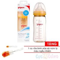 Bình sữa Pigeon nhựa PPSU cổ rộng cao cấp 240ml - Tặng 1 cọ rửa bình sữa